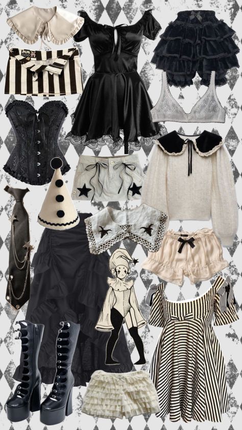 my costume moodboard ❕#clowncore #pierrot #halloweeninspo Pierrot Costume, Halloween Inspo, Clothes