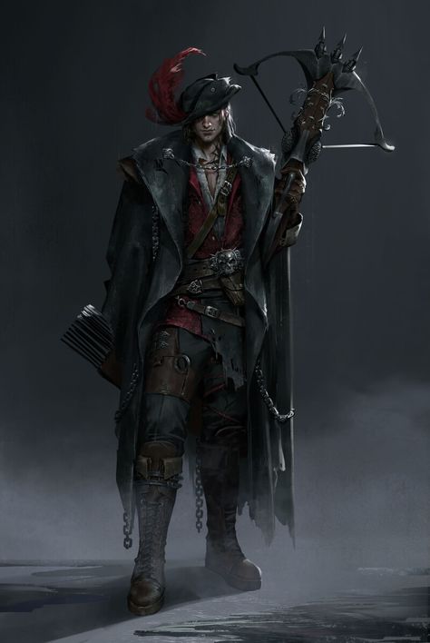 ArtStation - demon hunter Monster Hunter Ranger Dnd, Vampire Hunter Character Art, Evil Ranger Dnd, Henchmen Concept Art, Witchhunter Art, Dnd Blood Hunter Art, Dark Dungeon Art, Dnd Dhampir Character Art, Witch Hunter Character Design