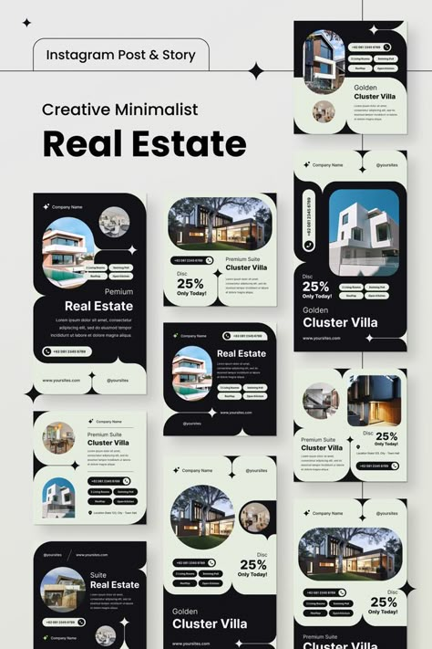 Creative real estate marketing social media posts Real Estate Company Names, Creative Real Estate, Real Estate Banner, Inmobiliaria Ideas, Canva Instagram Templates, Real Estate Advertising, Real Estate Marketing Design, Social Media Branding Design, Real Estate Ads