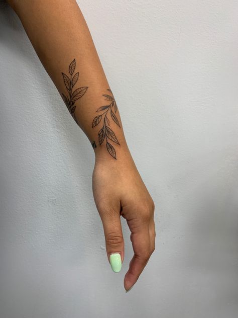 wrap around leaf tattoo, bracelet tattoo. Tattoo Wrap Around Wrist, Wrap Around Leaf Tattoo, Arm Wrap Tattoo, Wrap Around Wrist Tattoos, Around Arm Tattoo, Wrap Around Tattoo, Simple Arm Tattoos, Tattoos Simple, Leaf Tattoo