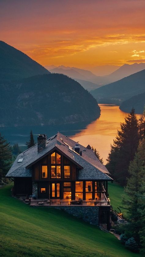 Small Houses Aesthetic, Cabin With Mountain View, Cozy Mountain Home Exterior, Cozy Cabin In The Mountains, Houses In Vermont, Cozy Forest House Aesthetic, Life In The Mountains, Mountain House Wallpaper, Colorado Lake House