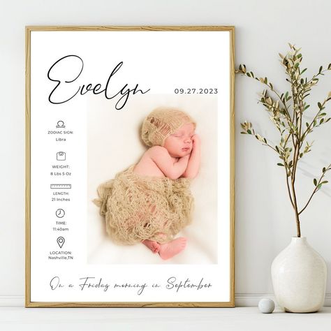 Understanding Baby's Development: Newborn Stats Posters Birth Stats Template, New Parents Gift, Birth Stats Sign, Baby Birth Stats, Newborn Birth, Milestone Stickers, Birth Announcement Sign, Announcement Sign, Baby Posters