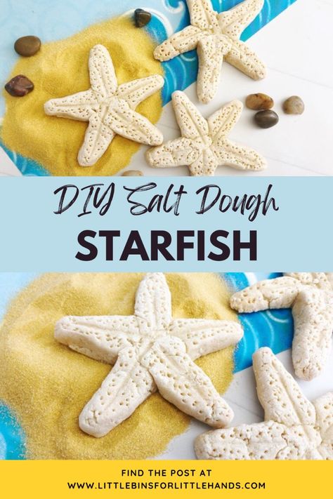 This DIY salt dough starfish craft is is sure to be a hit in your classroom or at home to explore these awesome sea stars. Learn about the ocean with interactive art or learn more about starfish as you create your own model out of salt dough! This is a fun and easy activity for an ocean theme or ocean study in your classroom. Salt Dough Ocean Crafts, Seaweed Crafts Preschool, Arts And Crafts For Kids For Summer Camp Ocean Themes, Ocean Art Preschool Activities, Coral Reef Craft Diy Under The Sea, Ocean Week Crafts, Under The Sea Crafts For Preschoolers Ocean Themes Art Projects, Diy Under The Sea Decorations Ideas, Ocean Themed Science Activities For Kids