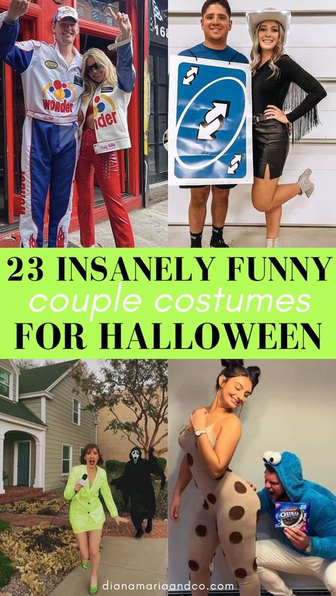 I'm so excited about these funny couple costumes for Halloween! They are all so hilarious and unique, you are going to love how many cute ideas there are to try. Funny Couple Costumes For Halloween, Halloween Costumes Classic, Diy Funny Halloween Costumes, Clever Couples Halloween Costumes, Easy Adult Halloween Costumes, Unique Couples Costumes, Halloween Costumes Creative, Halloween Costumes For Pets, Diy Adult Halloween Costumes