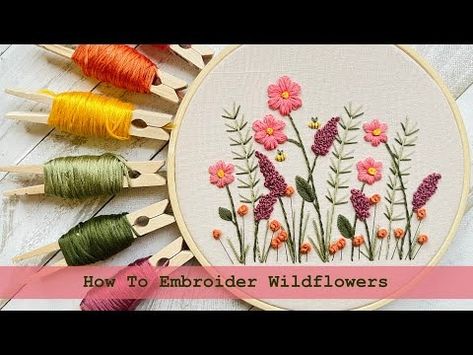 How To Embroider Wildflowers Beginner Embroidery Tutorial Flowers - YouTube Free Wildflower Embroidery Patterns, Embroider Wildflowers, Wild Flowers Embroidery, Wildflower Embroidery, Curtain Tutorial, Beginner Embroidery, How To Stitch, Name Embroidery, Embroidery Tutorial