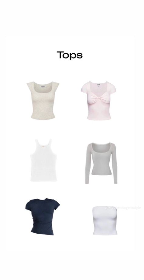 Essential Tops Wardrobe, Tops Collage, Clothing Basics, Digital Closet, Downtown Outfits, Basic Fits, Outfit Layout, Stockholm Fashion, Basic Style