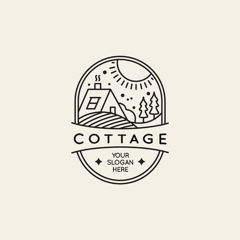 Logo With House Graphic Design, Cottage Branding Design, Logos With Mountains, Cottage Branding, Apartment Logo, Family Tree Logo, Cottage Logo, Country Logo, Line Art Logo Design