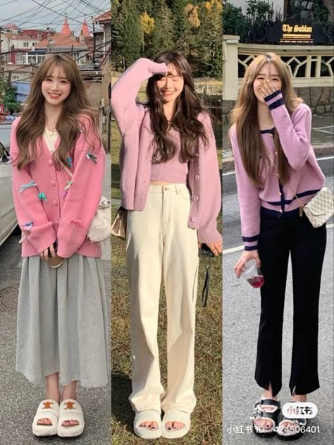 PINK OOTD Outfits Ideas Korean Style, Korean Fashion Cute Girly, Sweet Outfits Girly, Girly Korean Outfits, Winter Korean Outfits, Girly Casual Outfits, Korean Cute Outfits, Pink Ootd, Coordinates Outfits