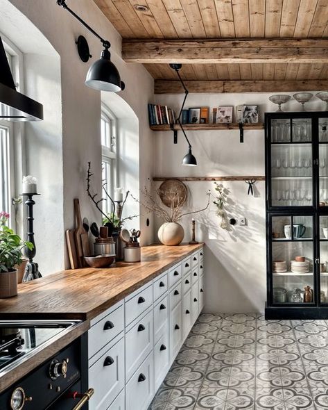 Home Unique Design Ideas | Nice Kitchen 💖💖 | Facebook Swedish Country House, Scandinavian Farmhouse, Swedish House, Scandinavian Kitchen, Scandinavian Home, Rustic Kitchen, Country Kitchen, Kitchen Flooring, A Kitchen