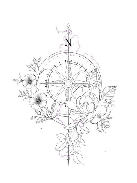 Compass Tattoo Quotes Words, Nature Tattoo Feminine, Feminine Compass Tattoos, Feminine Nautical Tattoo Sleeve, Pretty Compass Tattoo, Compass Tattoo Design Sketches, Mandala Compass Tattoo Feminine, Compass Tattoo Design Woman, Feminine Tattoo Outline