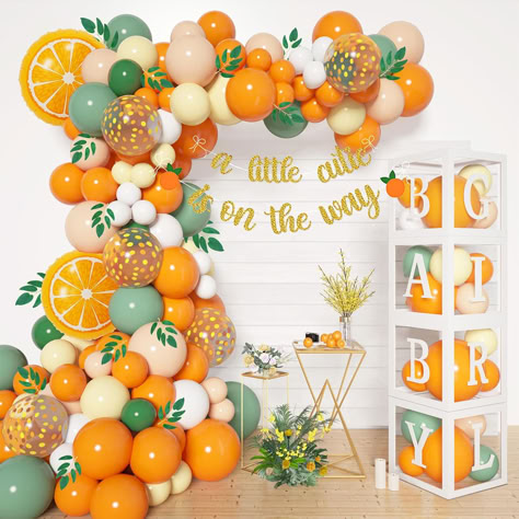 138pcs Little Cutie Baby Shower Balloon Boxes Decorations, Baby Block with Letters Orange Balloon Garland Kit A Little Cutie is On The Way Banner Willow Leaves for Fruit 1st Birthday Party Decorations #ad #littlecutie #littlecutiebabyshower #babyshowerideas #babyshowersupplies