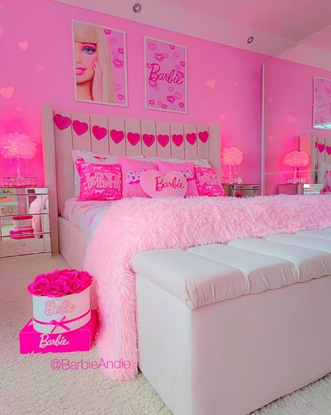 Pink Barbie Room Decor, Barbie Inspired Room Decor, Pink Kids Room Ideas, Pink Teen Room Ideas, Room Ideas For Girls 7-8, Girls Barbie Bedroom, Barbie Inspired Bedroom, Barbie Theme Bedroom, Cozy Room Aesthetic Pink