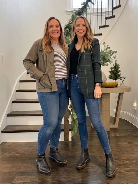 Chelsea Boot Outfits on Two Body Types - Merrick's Art Chelsea Boots Wide Calves, Chelsea Boot Flare Jeans, Tights And Chelsea Boots Outfit, Dm Chelsea Boots Outfit, Boot Styles Guide Women, Minimalist Chelsea Boots, Chaco Chelsea Boots, Olive Green Chelsea Boots Outfit, Chelsea Boots Outfit Petite Women