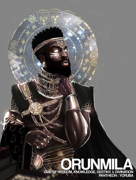 ArtStation - Orunmila God of Wisdom, Christopher Pompey Art Black Love, Yoruba Orishas, Orishas Yoruba, God Of Wisdom, Afrofuturism Art, African Mythology, African Goddess, Black God, Afrocentric Art