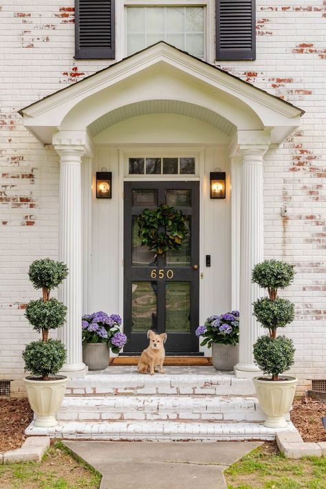 6 ways to add instant curb appeal in a day with these DIY small front porch ideas on a budget with paint, plants, and decor. Small Front Porch Steps, Front Stoop Ideas, Faux Outdoor Plants, Painted Porch Floors, Small Front Porch Ideas, Porch Ideas On A Budget, Front Stoop, Porch Plants, House Front Porch