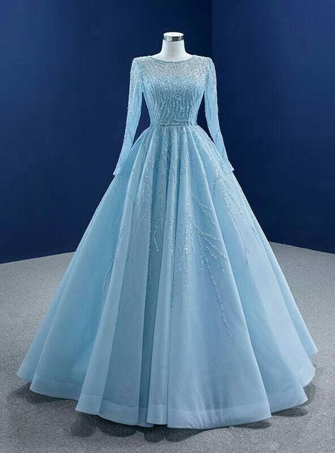 Evening long gowns Promise Dress, Sequins Prom Dress, Baju Kahwin, Muslimah Wedding Dress, Muslimah Wedding, Soiree Dresses, Blue Ball Gowns, Baby Blue Dresses, Dream Gown