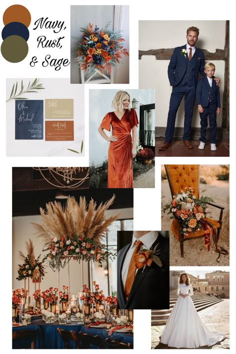 Rust And Blue Wedding Colors, Navy Blue And Burnt Orange Wedding Boho, Boho Wedding With Navy Blue, Terracotta Green And Blue Wedding, Navy Rust Olive Wedding, Navy Copper Olive Wedding, Navy And Fall Colors Wedding, Navy Blue Rust And Burgundy Wedding, Navy And Rust Fall Wedding