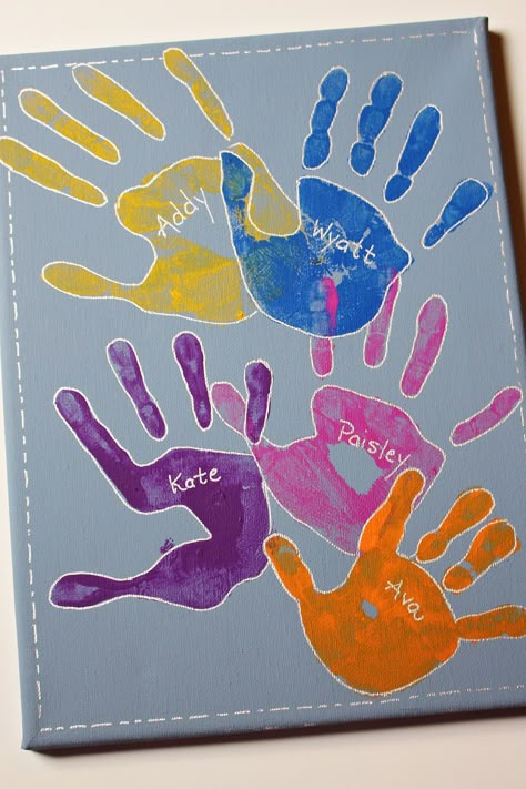 Special Collage Handprint Art - Welcome To Nana's Friend Painting Ideas, Easy Kids Projects, Handprint Art Kids, Handprint Painting, Best Friend Canvas, Family Hand Prints, Friend Canvas, Fingerprint Art, Friend Painting