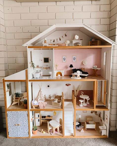 Who else wants it in grown up size? 😍 @lifeofkim DIY of our Majestic Mansion Dollhouse #DIY #houserenovation Redo Doll House Ideas, Kidkraft Dollhouse Makeover Diy, Wooden Dollhouse Makeover, Wooden Doll House Makeover, Diy Doll House Ideas, Barbie Dollhouse Makeover, Kidkraft Dollhouse Makeover, Dollhouse Renovation Diy, Redo Barbie House Diy Dollhouse