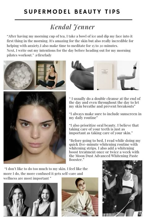 Beauty tips by Kendall Jenner meditation | double cleansing | journaling | morning routine | healthy hanits | feminine energy Model Beauty Secrets, Model Tips, Beauty Routine Tips, Vie Motivation, Routine Tips, Vogue Beauty, روتين العناية بالبشرة, Gisele Bundchen, Girl Tips