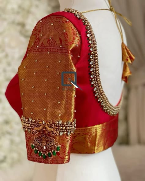 Bride Blouses Designs, Red Saree Blouse Design Weddings, Blouse Design Work Latest, Blouse Back Neck Designs For Bride, Red Blouse Simple Work Designs, Simple Bride Blouse Designs, Red Saree Aari Work Blouse, Muhurtham Blouse Designs Red, Wedding Blouse Work Designs Pattu