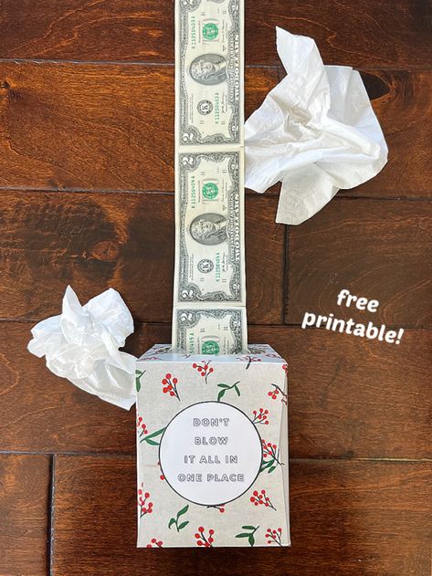 Cash is always a welcome gift! This DIY money gift box is sure to be a hit for Chrsitmas! The tissue box money gift includes cash and Kleenexes... what more could you want?! It doesn't get more practical (or funny) than that. Although the toilet paper money gift competes for most practical and funny way Money Box Diy, Creative Ways To Give Money, Ways To Give Money, Fun Diy Craft Projects, Diy Ugly Christmas Sweater, Valentines Gift Bags, Creative Money Gifts, Free Printables For Kids, Kleenex Box