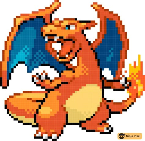 Charizard Sprite, Pokemon Pixel Art, Pokemon Bead, Pokemon Firered, Pokemon Pixel, Pokemon Sprites, Pixel Art Pokemon, Pokemon Pattern, Pokemon Perler Beads