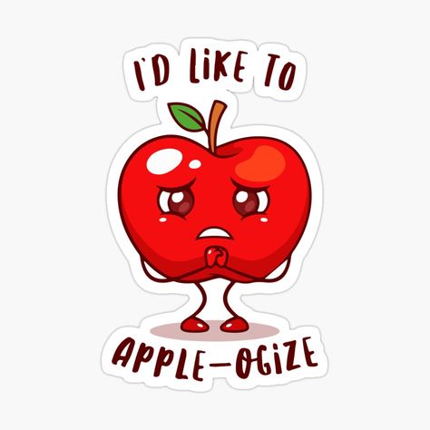 Get my art printed on awesome products. Support me at Redbubble #RBandME: https://www.redbubble.com/i/sticker/Apple-ogize-by-GattoNero2033/47405956.JCQM3?asc=u Prints Clothes, Pun Stickers, Apple Quotes, Drawing Plants, Birthday Card Puns, Pun Cards, Punny Puns, Punny Cards, Aesthetic Business