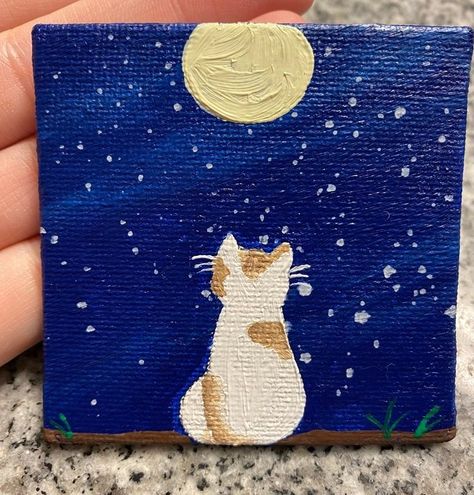 Easy Background Painting Ideas, Cute Acrylic Painting Ideas Simple, Therapy Painting Ideas, Cute Mini Paintings Easy, Easy Acrylic Painting Ideas Simple, Easy Cat Painting, Cat Painting Easy, Cat Painting On Canvas, Simple Canvas Painting Ideas