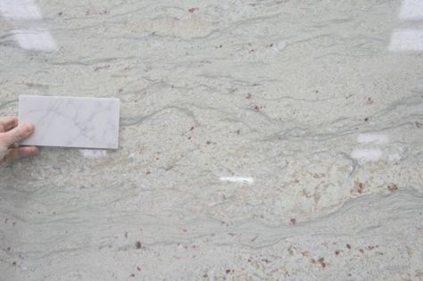 White Granite instead of marble River White Granite Kitchen, River White Granite Countertops, White Granite Countertops Kitchen, Kashmir White Granite, White Kitchen Counters, Dining Room Teal, White Granite Slabs, River White Granite, Bathroom Materials