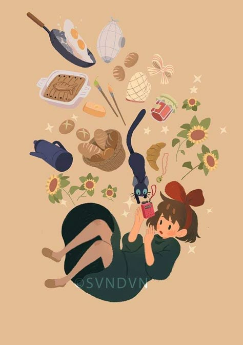 Kiki’s Delivery Service Fanart, Kiki's Delivery Service Illustration, Kikis Delivery Service Fanart, Kiki's Delivery Service Wallpaper, قلعة هاول المتحركة, Kikis Delivery Service, Ghibli Wallpaper, Studio Ghibli Fanart, Kawaii Characters