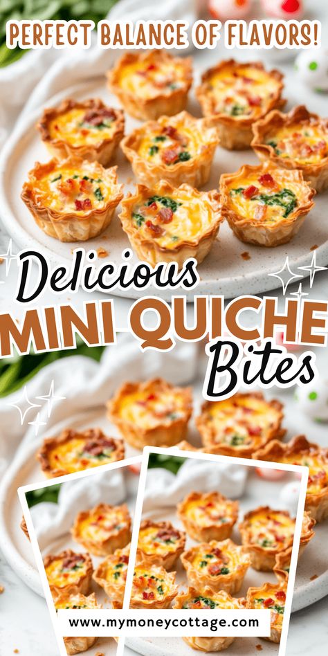 Bite-sized, savory, and packed with flavor, mini quiche bites are the perfect appetizer for brunches, parties, or meal prep. You can fill them with a variety of ingredients like spinach, bacon, cheese, and veggies for a colorful, delicious mix. Bake them ahead of time and simply reheat when needed, making them a hassle-free option for busy days. Plus, they’re great for kids and easy to grab on the go. Save this pin for the easiest, tastiest mini quiche recipe! Bridal Shower Small Bites, Finger Foods For Brunch, Brunch Appetizers For Party, Mini Foods For Party, Easter Finger Foods, Easter Hosting Ideas, Easter Party Snacks, Mini Quiche Recipe, Quiche Bites