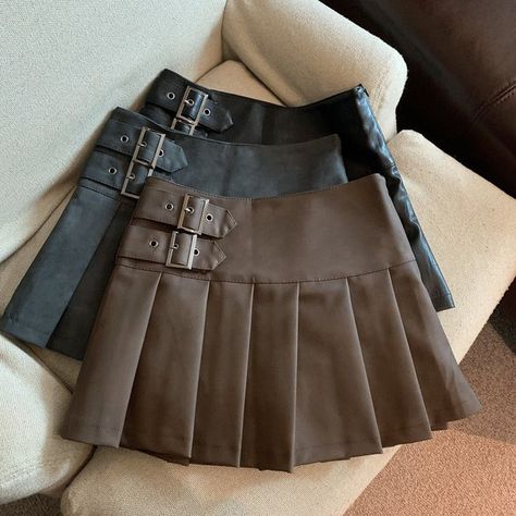 Line Skirts, Skirt Streetwear, Streetwear Korean, Pleats Pattern, High Waisted Pleated Skirt, Faux Leather Mini Skirt, Leather Mini Skirt, Empire Dress, Summer Fabrics