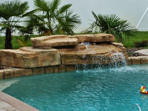 Pool Grotto Ideas, Lighting Around Pool, Grotto Waterfall, Waterfalls Pictures, Swimming Pools Backyard Inground, Limestone Pool, Outdoor Oasis Ideas, Pool Grotto, Pool Waterfalls