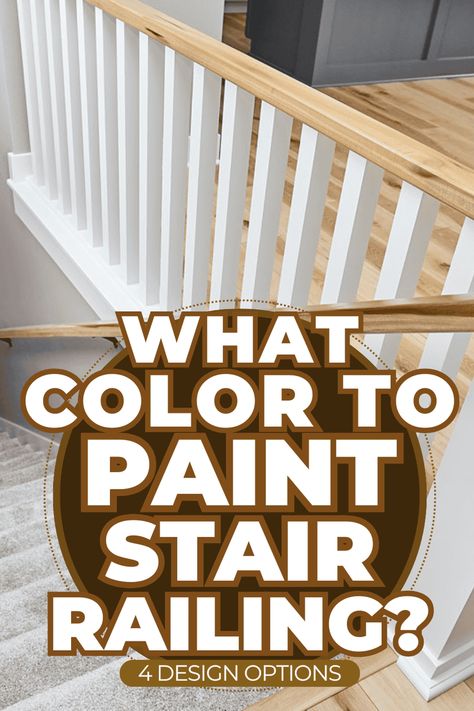 Stair Rail Color Ideas, What Color To Paint Stairs, Banister And Railing Makeover, Staircase With Grey Floor, Refinishing Stair Railing Banisters, Updating Stair Railing Banisters, Painted Staircases Railing, Stair Railing Paint Colors, Painting Carpeted Stairs