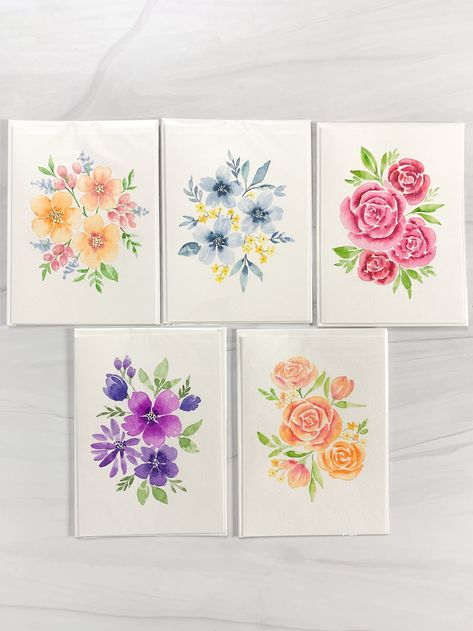 Hand Painted Floral Greeting Cards / Watercolor Cards / Sold Individually / Birthday Card / Anniversary Card / Mother's Day Card - Etsy UK Floral Greeting Cards Watercolor, Watercolour Painting Cards, Aesthetic Floral Painting, Painting On Cards, Greeting Card Painting, Watercolor Flower Card, Mother Day Cards, Greeting Cards Watercolor, Cards Drawing