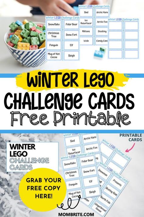 Winter Lego Challenges, Winter Lego Ideas, Lego Challenge Cards, Build A Santa, Lego Stem Challenge, Lego Cards, Winter Literacy Activities, Toddler Stem, Lego Christmas Tree