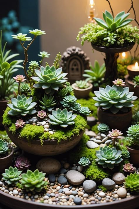 Succulents Pots & Planters, Rustic Succulent Garden, Succulent Design, Large Succulent Arrangements Outdoor, Succulent Dish Garden, Succulent Fairy Garden Ideas, Succulent Plants, Succulent Garden Design Outdoors, Terrace Succulent Garden