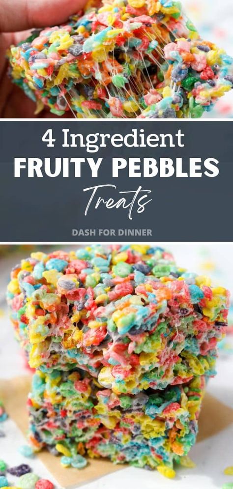 Looking for a colorful, delicious, and no-fuss dessert to satisfy your sweet tooth? Discover the magic of Fruity Pebbles Treats, a 4-ingredient spin on the classic Rice Krispies Treats that will make your taste buds dance! Easy to make and quick to devour, these cereal treats are perfect for any occasion. Follow this simple Fruity Pebbles recipe for a no-bake masterpiece that the whole family will love! Fruity Pebbles Rice Crispy Treats, Vegan Rice Crispy Treats, Rice Crispies Recipe, Fruity Pebbles Treats, Chocolate Rice Crispy Treats, Crispy Treats Recipe, Rice Crispy Treat, Rice Crispy Treats Recipe, Fruity Pebble