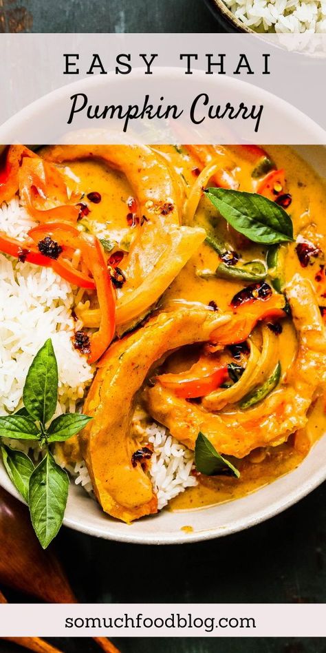 Easy one-pot pumpkin curry with red curry paste, coconut milk, fresh veggies, and pumpkin. A simple, yet delicious gluten-free dinner! Pumpkin Curry Recipe, Thai Pumpkin Curry, Red Pumpkin, So Much Food, Chicken Pumpkin, Red Pumpkins, Panang Curry, Pumpkin Curry, Cooking Pumpkin