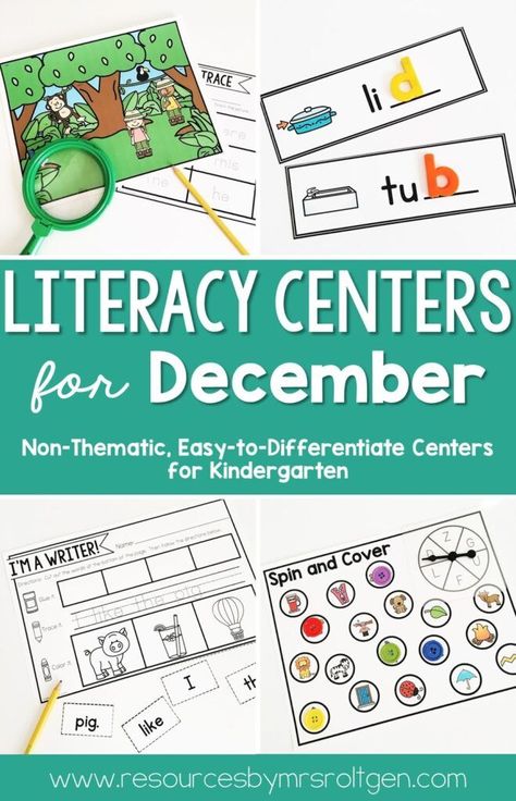 Your kindergarten students will love these interactive literacy centers for December! I created this engaging centers bundle to be used in the fourth and fifth months of school. Although it is not Christmas-themed, the foundational literacy skills covered are appropriate for kindergarten students during December. These hands-on, fun literacy centers can be used for pre-teaching, re-teaching, and review as well! December Literacy Centers Kindergarten, December Centers, Playdough Letters, Kindergarten Literacy Centers, December Kindergarten, Centers For Kindergarten, Sight Word Centers, December Activities, Literacy Centers Kindergarten