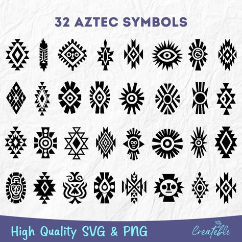 Aztec Designs Pattern, Aztec Drawing Sketches, Aztec Symbols And Meanings, Aztec Design Pattern, Western Symbols, Aztec Svg, Decorating Notebooks, Aztec Symbols, Western Svg