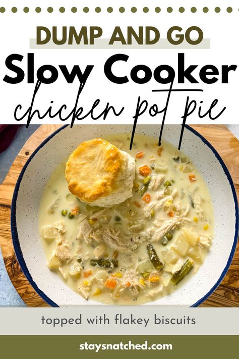 This Slow Cooker Crockpot Chicken Pot Pie recipe will remind you of the classic filling inside a pot pie, but with less work. Simply dump your ingredients in the pot and go. Top it with flaky biscuits or pie crust. Macncheese Recipe, Striping Tape Nail Art, Slow Cooker Chicken Pot Pie, Crockpot Chicken Pot Pie, Chicken Pot Pie Recipe, Fluffy Biscuits, Chicken Pot Pie Soup, Pot Pie Soup, Course Ideas