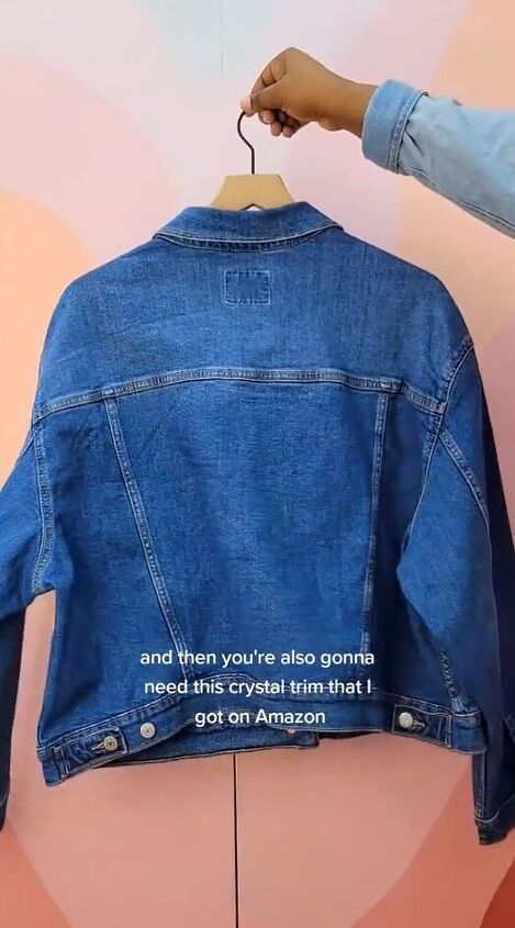 Are you up for a fabulous DIY? Follow along to learn how to add rhinestone fringe to a jean jacket with me! Rhinestone Jean Jacket Diy, Rhinestone Denim Jacket Diy, Diy Sports Team Denim Jacket, Rhinestone Jacket Diy, Diy Bedazzled Jean Jacket, Jean Jacket Decorating Ideas, Bling Jean Jacket, Diy Custom Jean Jacket, Decorate Jean Jacket Diy