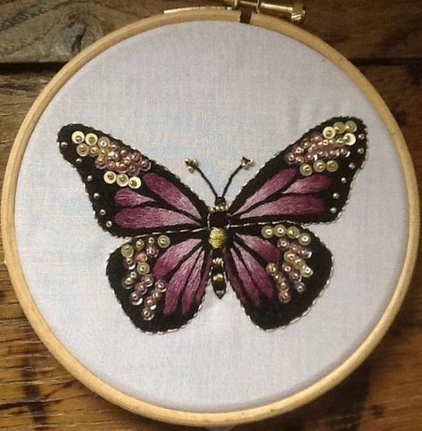 Butterfly Sequins Embroidery, Butterfly Embroidery Beads, Hand Embroidery Jewelry, Butterfly Embroidery Designs, Diy Embroidery Thread, Embroidery Quotes, Hoops Embroidery, Quotes Embroidery, Embroidery Abstract