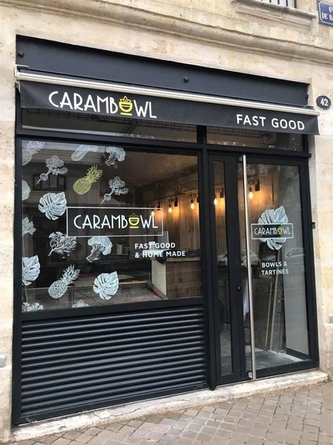 Habillage de la vitrine du restaurant #Carambowl à Bordeaux Broadway Show Signs, Broadway Shows, Mural, Branding, Restaurant