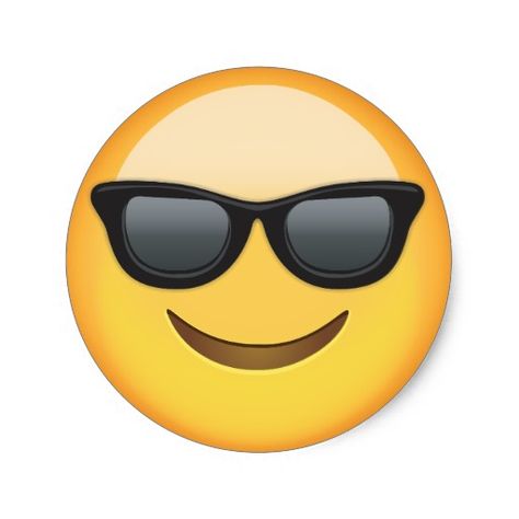 Smiling Face With Sunglasses Emoji Classic Round Sticker Large Emoji Faces, Emoji With Sunglasses, Excited Face Emoji, Smile Face Emoji Sunglasses Charms, Winking Face Emoji, Happy Emoticon, Emoji Printables, Emoji Diy, Emoji Gifts