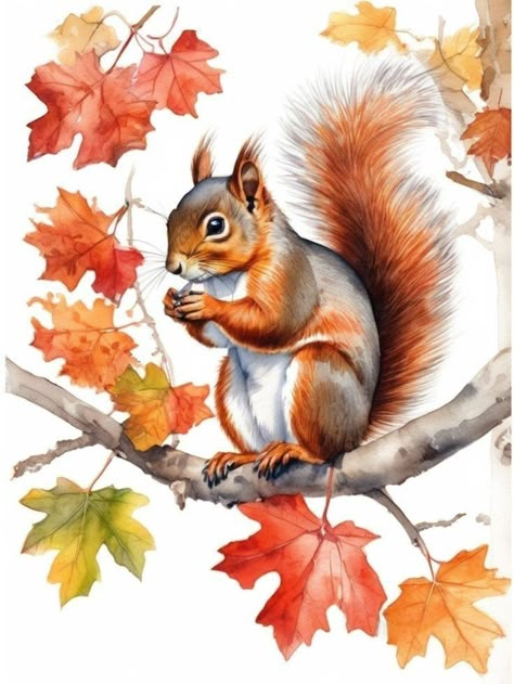 Wildlife Illustration Animals, Acorn Drawing, Simple Art Style, Autumn Scents, Squirrel Painting, Woodland Clipart, Minimalist Art Deco, Forest Animal Nursery, Paintings Of Animals