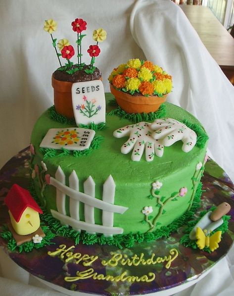 Gardening cake Allotment Cake, Garden Theme Cake, Gardening Cake, Garden Birthday Cake, Garden Party Cakes, 90th Birthday Cakes, Butterfly Birthday Cakes, 70th Birthday Cake, Mums Birthday