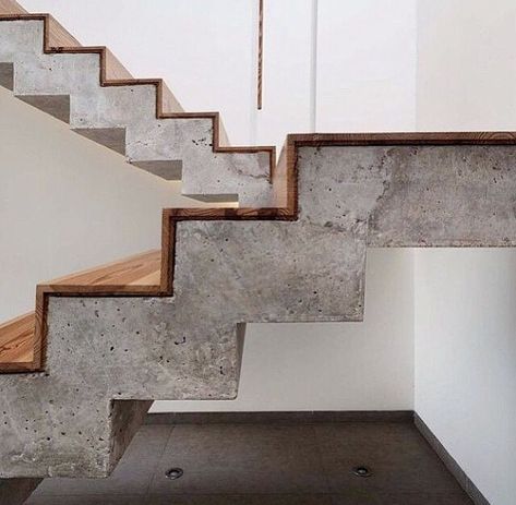 Concrete And Wood Staircases. Visit houseandleisure.co.za for more Concrete And Wood, Interior Staircase, Escalier Design, Concrete Stairs, Stair Handrail, Lan Can, Wood Stairs, Salon Interior Design, Interior Stairs